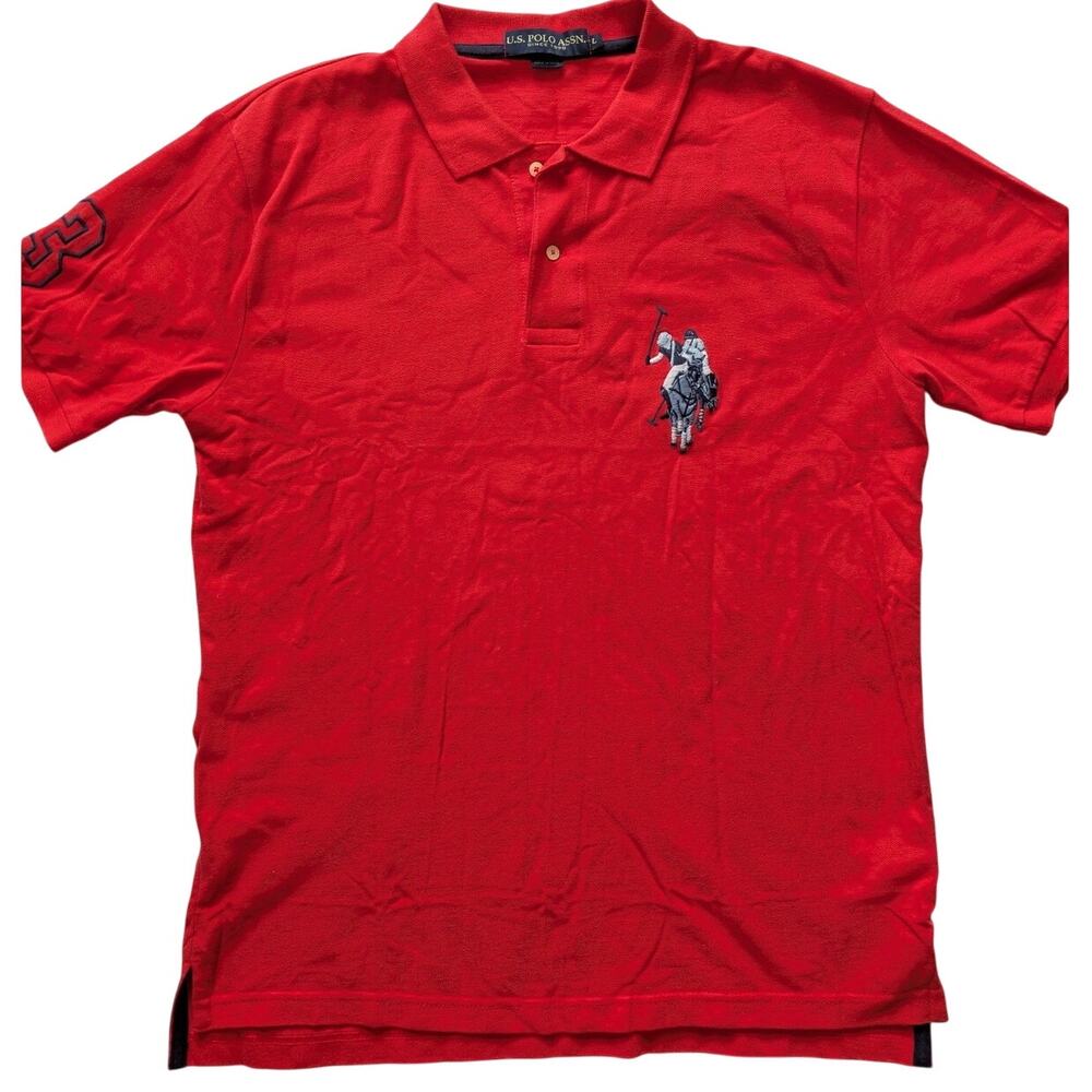 US Polo Assn Mens Sz Large Red Large Horse Logo Rugby Short Sleeve Red Shirt bh